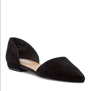Black suede pointed toe d’orsay flats